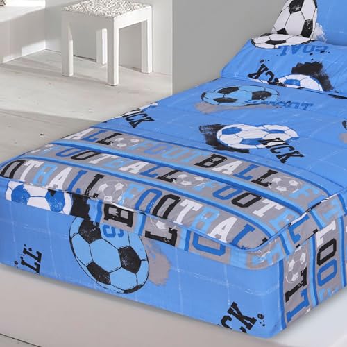 Dhestia Home - Saco Nórdico con Cremallera Edredón Ajustable Cama Infantil Fútbol Quick - Color Azul, Talla Cama 105