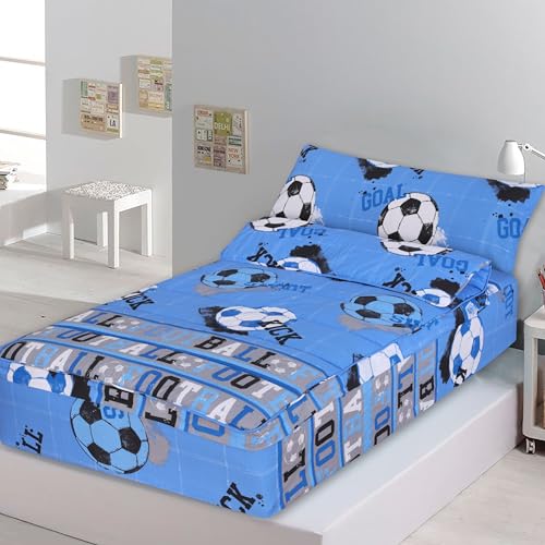 Dhestia Home - Saco Nórdico con Cremallera Edredón Ajustable Cama Infantil Fútbol Quick - Color Azul, Talla Cama 105