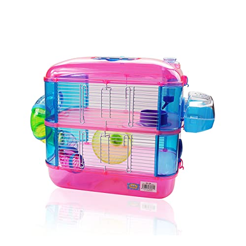 DI ZE LIN PET HOME S.L DZL® Jaula para Hamster de plástico Duro, caseta Bebedero comedero Rueda Todo Incluido (40 * 26 * 40 2 Pisos, Color Aleatorio)