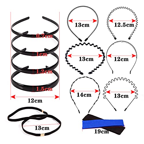 Diadema hombre negra deportiva cinta pelo hombre 14 Uds diadema de metal, bandas para el cabello de plástico unisex