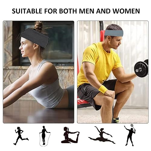 Diademas Deportivas, Cinta Pelo Deporte, Diadema Deportiva Elastica, Cinta Pelo Deporte Mujer, Cinta para Cabeza Hombre, para Trotar Correr Fútbol Entrenamiento Yoga, Gris Oscuro, Gris Azulado Claro