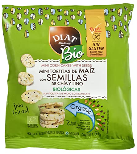 DIAT Radisson Mini Tortitas de Maíz Sin Gluten BIO | Tortitas con semillas de Chia y Lino | Producto Gluten Free | Bajo en Grasas | Tortitas ecológicas | Apto para Veganos | Maíz no GMO