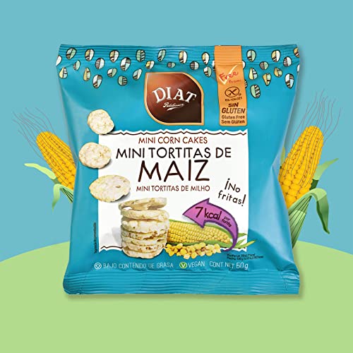 DIAT Radisson Mini Tortitas de Maíz Sin Gluten | Maíz inflado | Tortitas ligeras | Snack saludable | Producto Gluten Free | Bajo en Grasas | Apto para Veganos | Maíz no GMO