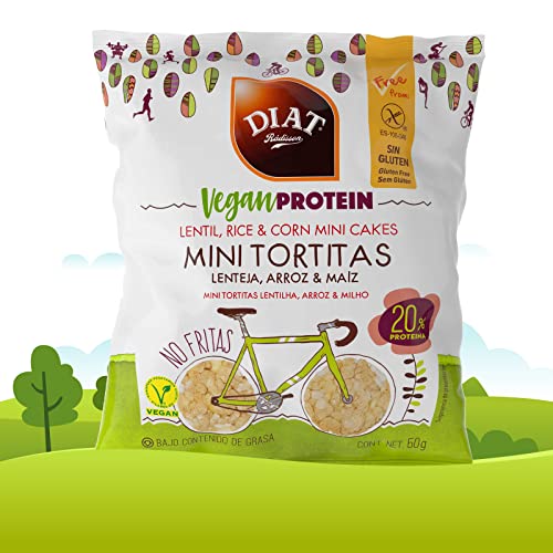 DIAT Radisson Mini Tortitas Lenteja, Arroz y Maíz Vegan Protein | Sin Gluten | Tortitas ligeras | Snack saludable | Producto Gluten Free | Bajo en grasas | Apto para Veganos | Maíz no GMO