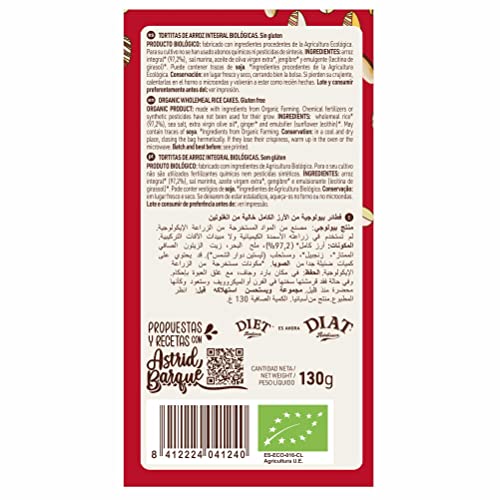 DIAT Radisson Tortitas de Arroz Sin Gluten BIO | Panqueques de Arroz Integral Inflado | Ligero y Digestivo | Tortitas de arroz integral | Producto Gluten Free | Apto para Veganos