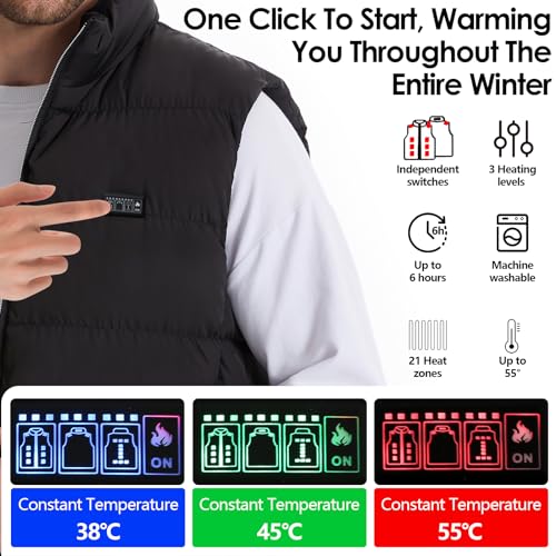 Diealles Shine Chaleco Calefactable Mujer Hombre, Carga USB Chaqueta Calefactable Hombre, Ropa Calefactable con 21 Zonas de Calentamiento y 3 Temperaturas Ajustables (Sin Power Bank) - XL