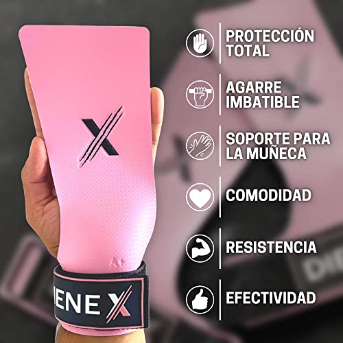 Dienex Calleras para Cross Training Mujer y Hombre Sin Magnesio y Sin Agujeros de Fibra de Carbono, Muñequeras Incluidas, Hand Grips para Barra Dominadas, Pullups, Anillas, A+ (L/XL)