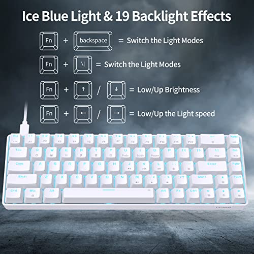 Dierya T68SE Teclado Mecánico Gaming Mini 60% Blue Switch Mechanical Keyboard con Retroiluminación LED,Cable USB-Type C,Teclado Ultra-Compacto 68 Teclas Anti-Fantasma US Layout para PC/Windows