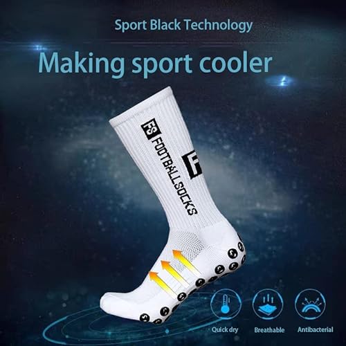 Dinjunxi Calcetines de Fútbol 2 Pares de Calcetines Deportivos para Hombre y Mujer | Diseño Antideslizante | 39-46 | 75% Algodón | Soccer Socks para Baloncesto Running Tenis Ciclismo