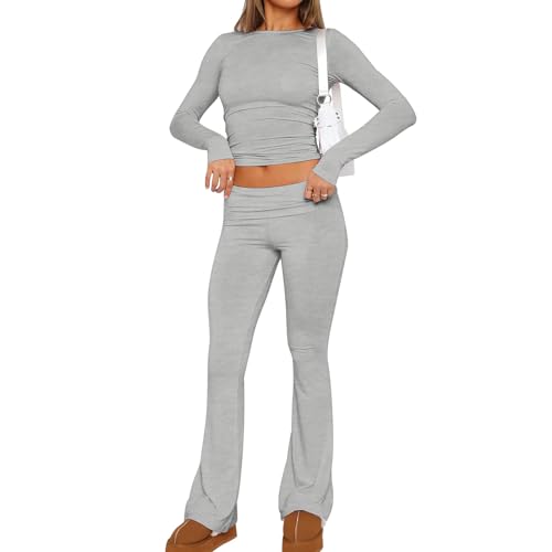 Dinnerie Y2k Skims - Conjunto de pantalones de yoga para mujer sexy y cintura alta, Gris C, S