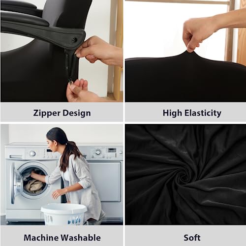 Dioxide Funda para Silla de Oficina, Fundas Silla Oficina Desmontable Elástica Cremallera Lavable Universal para Sillas de Computadora, Sillas de Escritorio (Sin Silla) (Negro M)