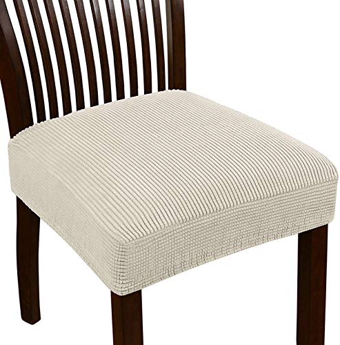 Dioxide Pack de 4 Funda para Silla, Fundas Elásticas, Fundas de Asiento para Silla, Diseño Jacquard Cubiertas de la Sillas, Extraíbles y Lavables-Decor Restaurante (Paquete de 4,Beige)