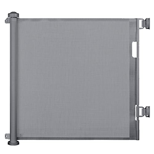 Dioxide Puerta Seguridad Retráctil para Bebés, 0-150 cm, Barrera Seguridad para Escaleras para Niños y Perros, Adecuada para Escaleras, Pasillos, Interiores y Exteriores (Gris)