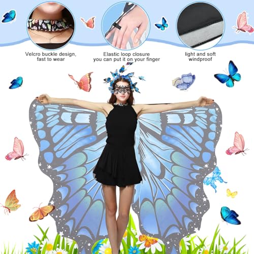 Disfraz de Mariposa para Mujer, Chal de Mariposa para Adulto, Alas de Mariposa para Mujer + Diadema de Mariposa + Máscaras de Mariposa, Disfraz de Mariposa Adulto para Cosplay Carnaval Halloween