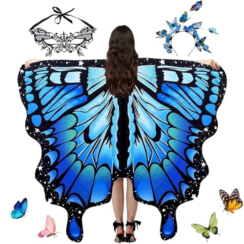 Disfraz de Mariposa para Mujer, Chal de Mariposa para Adulto, Alas de Mariposa para Mujer + Diadema de Mariposa + Máscaras de Mariposa, Disfraz de Mariposa Adulto para Cosplay Carnaval Halloween