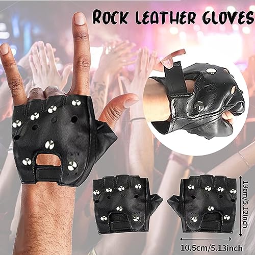 Disfraz Rockero, Punk Gothic Rocker Kit, Disfraces de Rock Accesorios con Peluca Roja Gafas de Sol Mangas de Tatuaje Cubre Bandana Guantes de Punk para Mujeres Hombres Adulto Fiesta Del Año 70 80 90