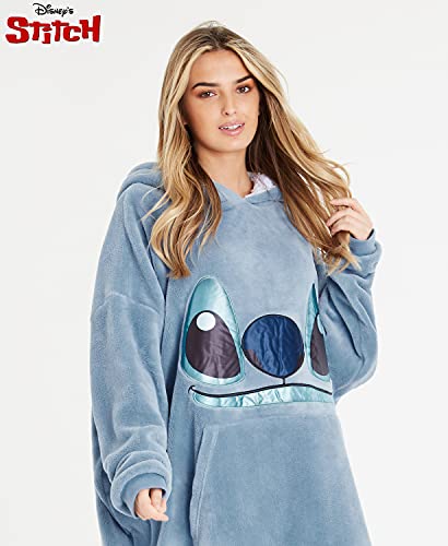 Disney Stitch Sudadera Mujer - Sudadera Manta con Capucha de Forro Polar, Talla Única, Oversize - Regalos para Mujer (Azul)