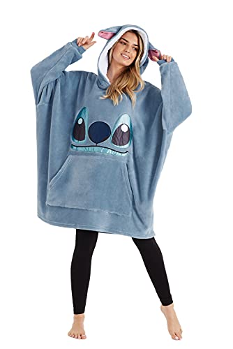 Disney Stitch Sudadera Mujer - Sudadera Manta con Capucha de Forro Polar, Talla Única, Oversize - Regalos para Mujer (Azul)