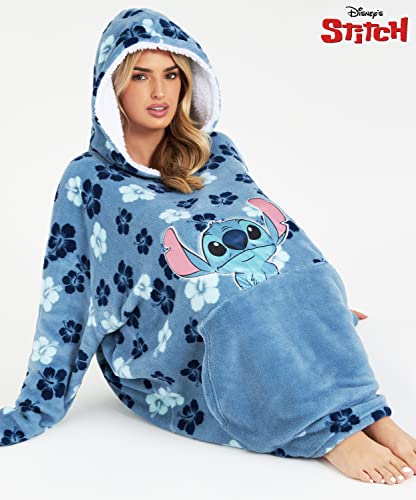 Disney Stitch Sudadera Mujer - Sudadera Manta con Capucha de Forro Polar, Talla Única, Oversize - Regalos para Mujer (Azul Tropical)