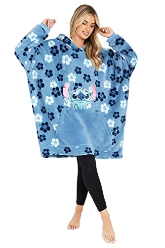 Disney Stitch Sudadera Mujer - Sudadera Manta con Capucha de Forro Polar, Talla Única, Oversize - Regalos para Mujer (Azul Tropical)