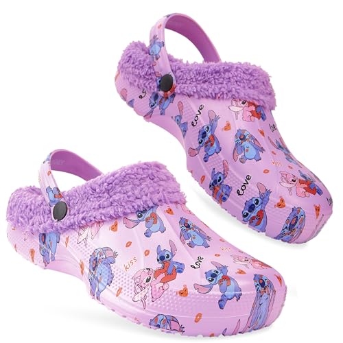 Disney Stitch Zuecos para Mujeres - Tallas 35-40, Antideslizante para Uso Interior o Exterior - Regalos de Stitch (Morado,37-38)