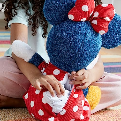 Disney Store Peluche con lastre Mediano de Minnie Mouse, Mide 37 cm, Minnie de Peluche con su clásico Vestido de Lunares, Detalles Bordados y Bolsa extraíble, Apto para recién Nacidos