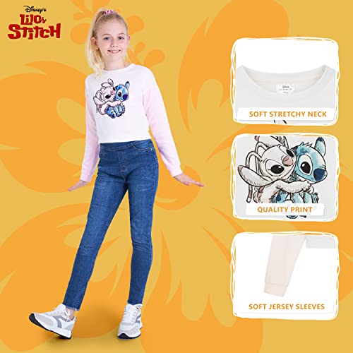 Disney Sudadera Niña Stitch, Sudadera Corta Niña, Sudadera Crop Top para Niñas Lilo y Stitch, Ropa para Niñas 7-14 años (13-14 años, Beige/Rosa)