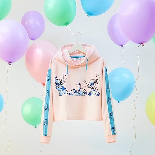 Disney Sudadera Niña Stitch, Sudadera Corta Niña, Sudadera para Niñas Crop Top, Ropa para Niñas Lilo y Stitch 7-14 años (13-14 años, Coral Polvoriento)