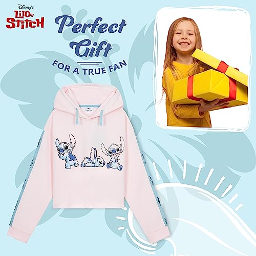 Disney Sudadera Niña Stitch, Sudadera Corta Niña, Sudadera para Niñas Crop Top, Ropa para Niñas Lilo y Stitch 7-14 años (13-14 años, Coral Polvoriento)