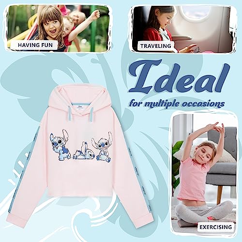 Disney Sudadera Niña Stitch, Sudadera Corta Niña, Sudadera para Niñas Crop Top, Ropa para Niñas Lilo y Stitch 7-14 años (13-14 años, Coral Polvoriento)