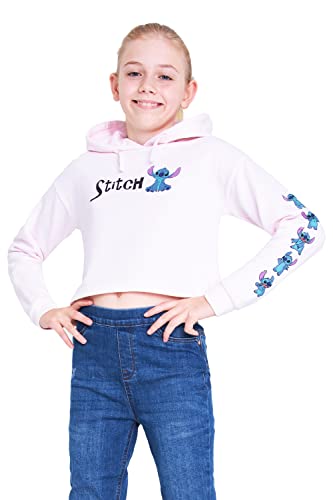 Disney Sudadera Niña Stitch, Sudadera Corta Niña, Sudadera para Niñas Crop Top, Ropa para Niñas Lilo y Stitch 7-14 años (9-10 años, Rosa)