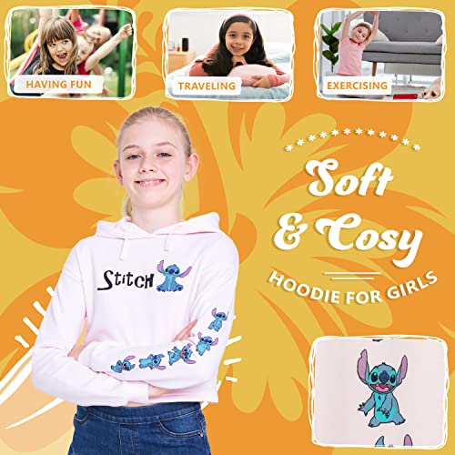 Disney Sudadera Niña Stitch, Sudadera Corta Niña, Sudadera para Niñas Crop Top, Ropa para Niñas Lilo y Stitch 7-14 años (9-10 años, Rosa)