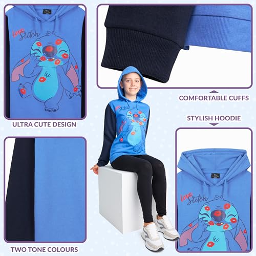 Disney Sudaderas con Capucha para Niñas, Sudadera Stitch Niña, Ropa Juvenil de Moda para Niñas y Adolescentes 7-14 años (Azul/Negro Stitch, 9-10 años)