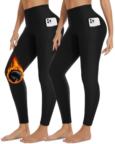 Diu Life Pantalones térmicos para Mujer, con Forro Polar Interior, Cálidos para Mujer Elástico Pantalones de Cachemira.D1-Negro/Negro L/XL