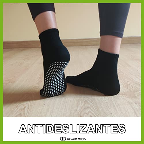 DIVABONNA 4 Pares Calcetines Antideslizantes Mujer y Calcetines Antideslizantes Hombre - Calcetines Yoga - Calcetines Pilates (40-46, 4 Pares - Surtidos)