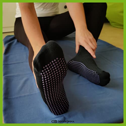 DIVABONNA 4 Pares Calcetines Antideslizantes Mujer y Calcetines Antideslizantes Hombre - Calcetines Yoga - Calcetines Pilates (40-46, 4 Pares - Surtidos)