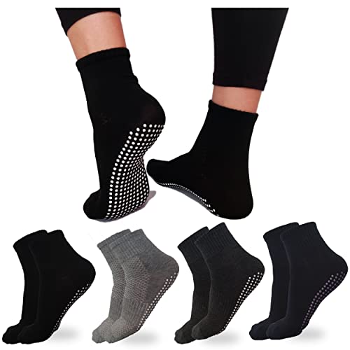 DIVABONNA 4 Pares Calcetines Antideslizantes Mujer y Calcetines Antideslizantes Hombre - Calcetines Yoga - Calcetines Pilates (40-46, 4 Pares - Surtidos)