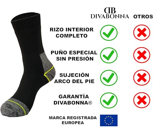 DIVABONNA 6 Pares Calcetines Trabajo Hombre – Calcetines Térmicos Hombre – Calcetines Hombre Invierno – Algodón Reforzados (Negro, 40-46, 6 Pares)