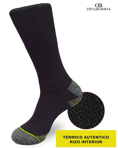 DIVABONNA 6 Pares Calcetines Trabajo Hombre – Calcetines Térmicos Hombre – Calcetines Térmicos de Algodón Reforzados - Calcetines Trekking (40-46, Negro Colores)