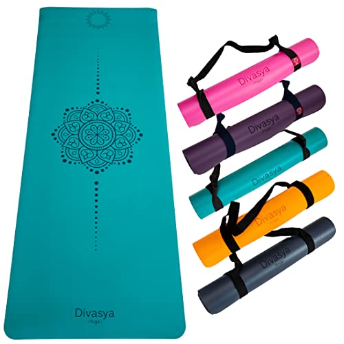 DIVASYA esterilla yoga antideslizante caucho natural, esterilla yoga gruesa máximo agarre, colchoneta yoga, extra ancha y gruesa (185x68x0,45cm), con correa de transporte, también pilates