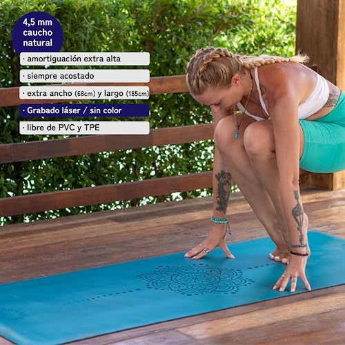 DIVASYA esterilla yoga antideslizante caucho natural, esterilla yoga gruesa máximo agarre, colchoneta yoga, extra ancha y gruesa (185x68x0,45cm), con correa de transporte, también pilates