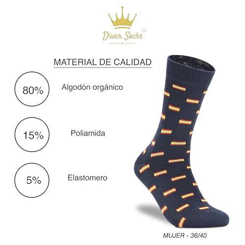 DIVER SOCKS Calcetines mujer divertidos-Calcetines bandera de españa ideal como regalos originales para mujeres-Fabricados en España y validos desde la talla 35-40