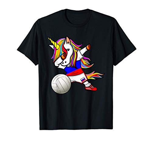 Divertido Dabbing Unicornio Rusia Voleibol - Bandera Rusa Camiseta