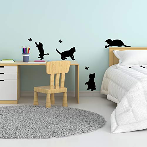 Divertidos gatos saltando pared pegatinas de salto sala de estar gato pegatina decoración papel pintado arte interruptor calcomanía de vinilo negro mariposa decoración cocina hogar niño dormitorio