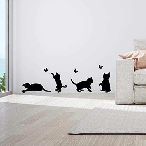 Divertidos gatos saltando pared pegatinas de salto sala de estar gato pegatina decoración papel pintado arte interruptor calcomanía de vinilo negro mariposa decoración cocina hogar niño dormitorio