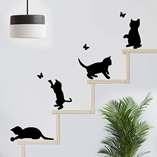 Divertidos gatos saltando pared pegatinas de salto sala de estar gato pegatina decoración papel pintado arte interruptor calcomanía de vinilo negro mariposa decoración cocina hogar niño dormitorio