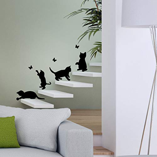 Divertidos gatos saltando pared pegatinas de salto sala de estar gato pegatina decoración papel pintado arte interruptor calcomanía de vinilo negro mariposa decoración cocina hogar niño dormitorio