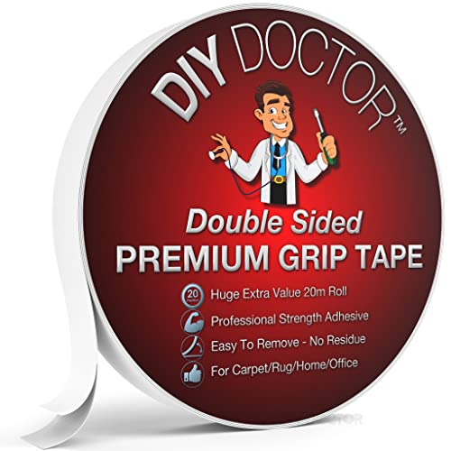 DIY Doctor Cinta de doble cara extra fuerte para alfombras - Más de 6 veces más larga que el rollo de doble cara de 3m (20m de largo y 21mm de grosor)