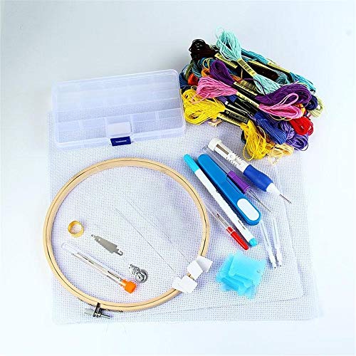 DIYARTS Kit Completo de Bordado, Kit de Herramienta de Punto de Cruz Aros de 50 Colores Kits Costura Bricolaje Conjunto Inicio para Hacer Punto Hecho A Mano Bordes Aros