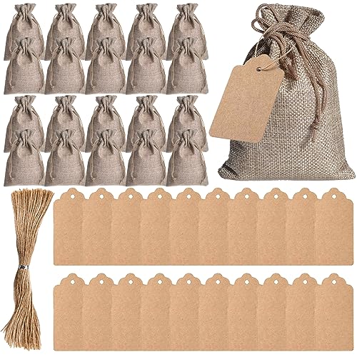 DKDDSSS 20 Pcs Bolsas de Yute, Bolsitas de Tela Saco Bolsas Yute, Bolsas de Regalo, Bolsa de Arpillera de Lino, Bolsas Transpirables con Cordón, para Regalos de Boda, Navidad, Fiesta, 13 x 18 CM